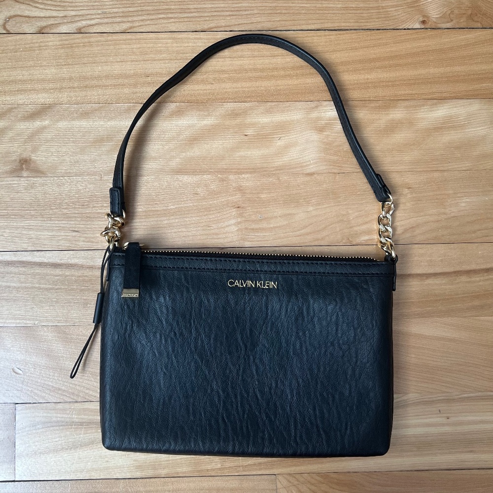 Calvin Klein Black Leather Hobo with Gold Hardware
